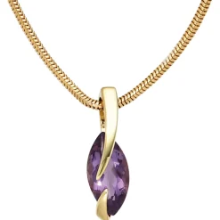 Anhänger 6x19,3mm violett Amethyst 585 Gold Gelbgold spitzoval Halsschmuck Damen