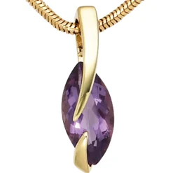 Anhänger 6x19,3mm violett Amethyst 585 Gold Gelbgold spitzoval Halsschmuck Damen
