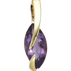 Anhänger 6x19,3mm violett Amethyst 585 Gold Gelbgold spitzoval Halsschmuck Damen