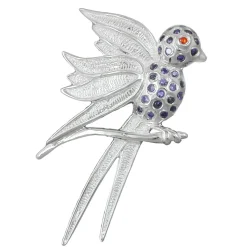 Anhänger 44x26mm Vogel mit lila violett Steinen aus echtem 925 Silber für Damen