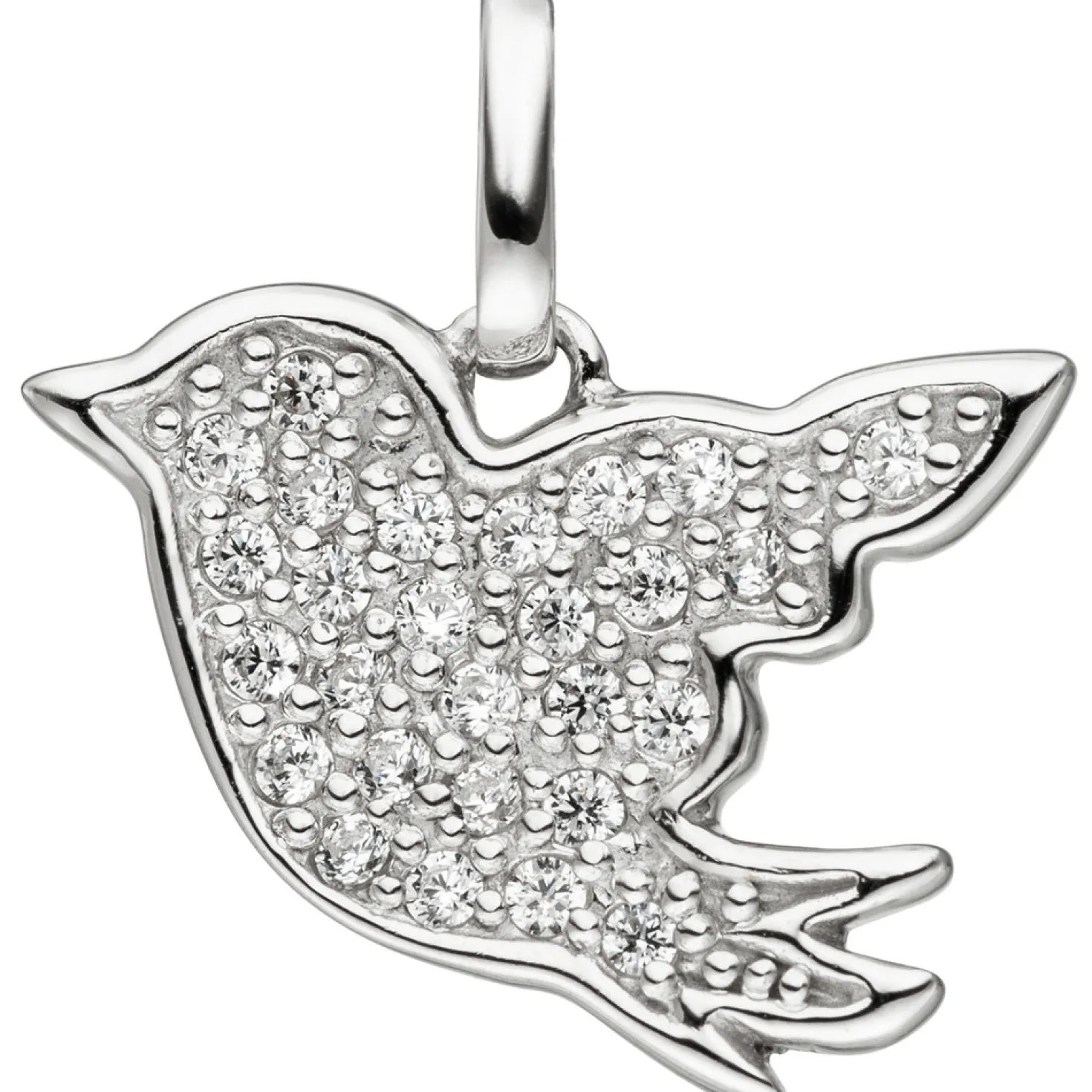 Anhänger 15,6x11,7mm Vogel mit weißen Zirkonia 925 Sterling-Silber Spatz Meise