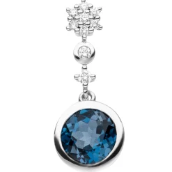 Anhänger 9,6x23,8mm 585 Weißgold 9 Diamanten 0.12Ct & Blautopas London blue