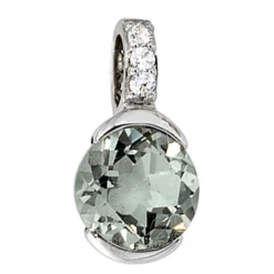 Anhänger 8,1x15,8mm 585 Weißgold mit grünem Amethyst & 3 Diamanten 0.05Ct