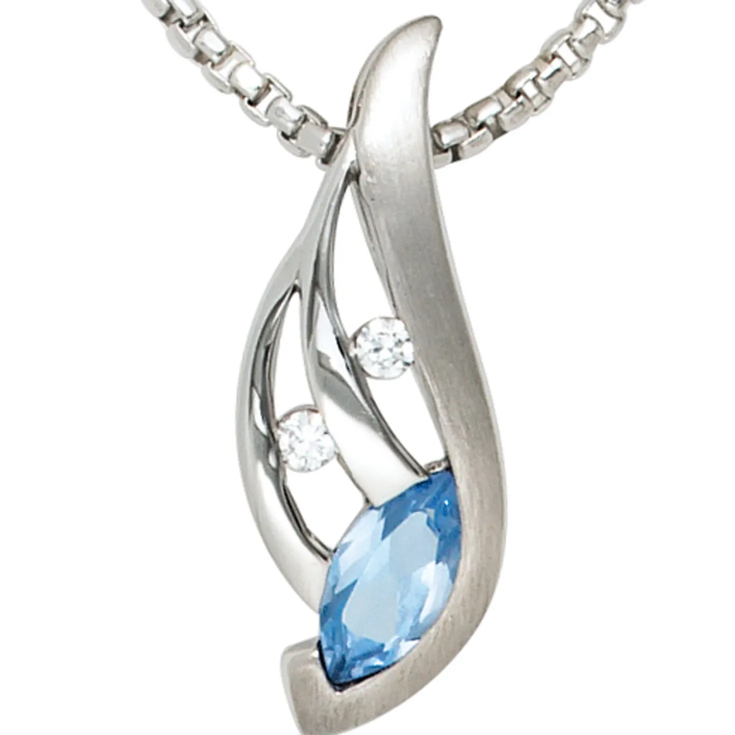 Anhänger 9,1x23,8mm Zirkonia blau & weiß 925 Silber rhodiniert Halsschmuck Damen