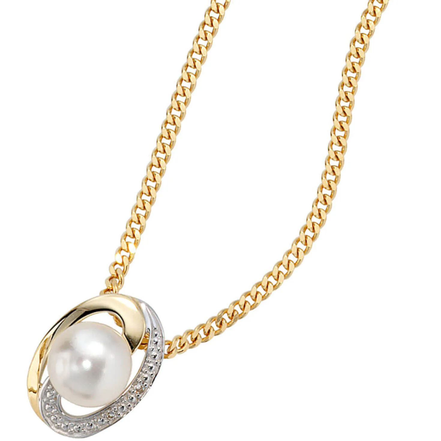 Anhänger 10,2x13,4mm Zuchtperle & Diamanten 0.01Ct & 585 Gelbgold