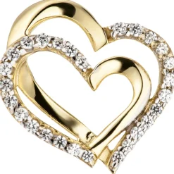Anhänger 15x12,9mm zwei Herzen aus 333 Gold Gelbgold mit Zirkonia Doppelherz