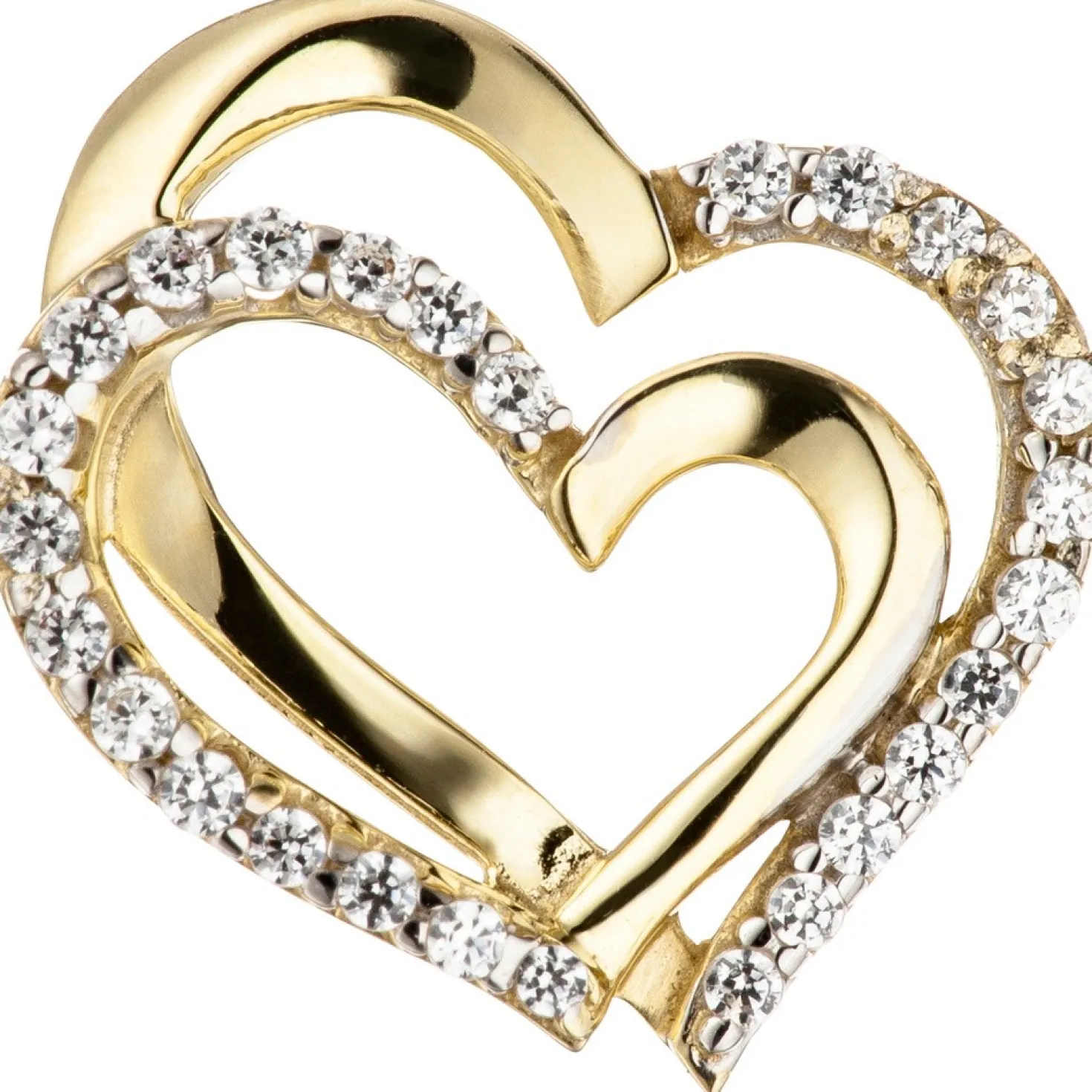 Anhänger 15x12,9mm zwei Herzen aus 333 Gold Gelbgold mit Zirkonia Doppelherz
