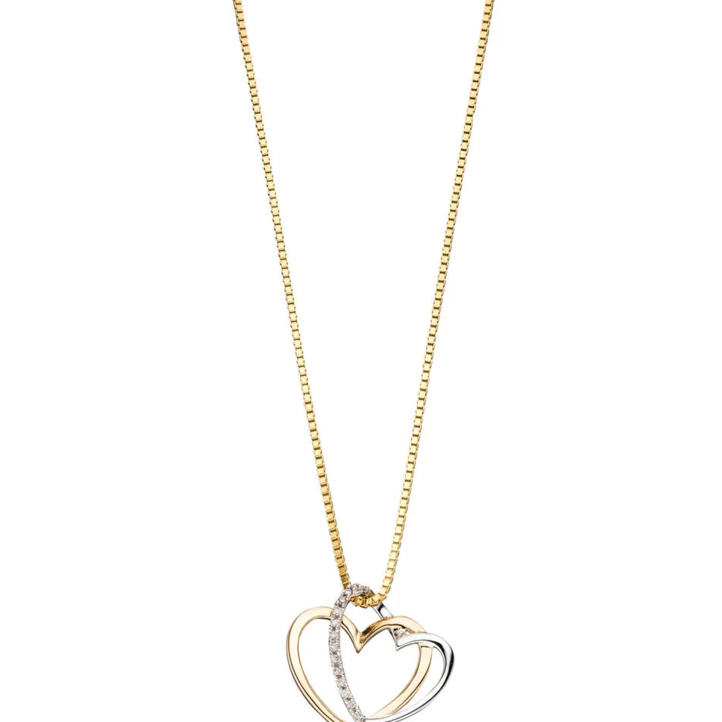 Anhänger 18,1x16,4mm zwei Herzen Doppelherz mit 14 Diamanten 0.06Ct 585 Gelbgold