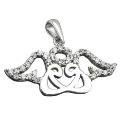 Anhänger 11x26mm zwei stilisierte Engel mit Heiligenschein Zirkonia 925 Silber