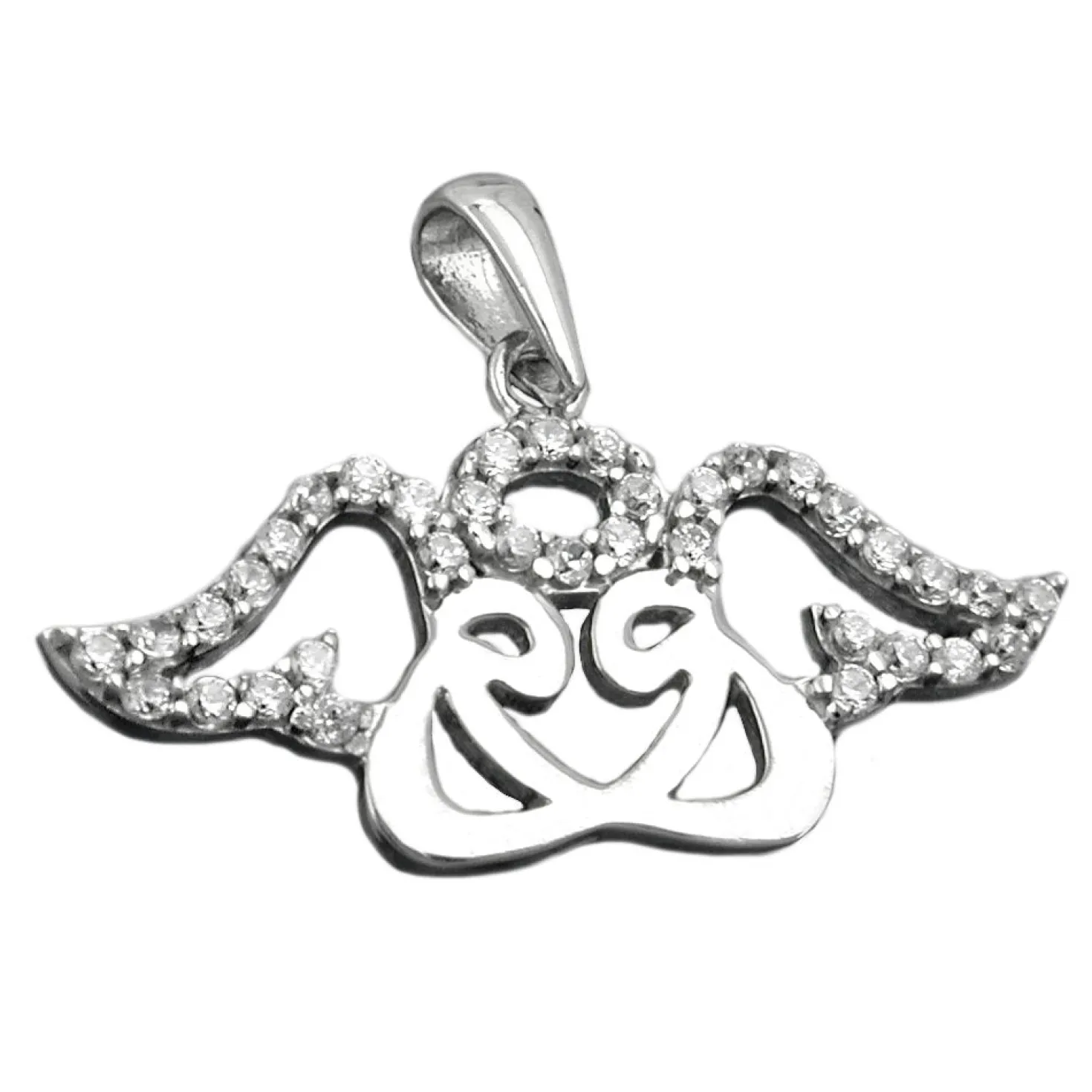 Anhänger 11x26mm zwei stilisierte Engel mit Heiligenschein Zirkonia 925 Silber