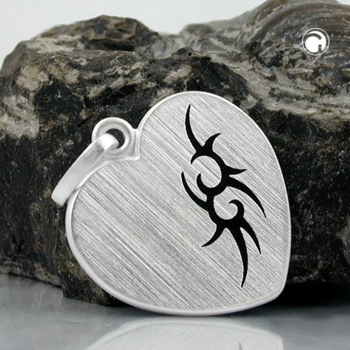 Anhänger 23x22x1,3mm Herz mit Tribal schwarz echtes 925 Silber Damen