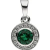 Anhänger 1 Zirkonia grün & 18 Zirkonia weiß 925 Silber rhodiniert rund Ø 7,3mm