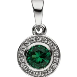 Anhänger 1 Zirkonia grün & 18 Zirkonia weiß 925 Silber rhodiniert rund Ø 7,3mm