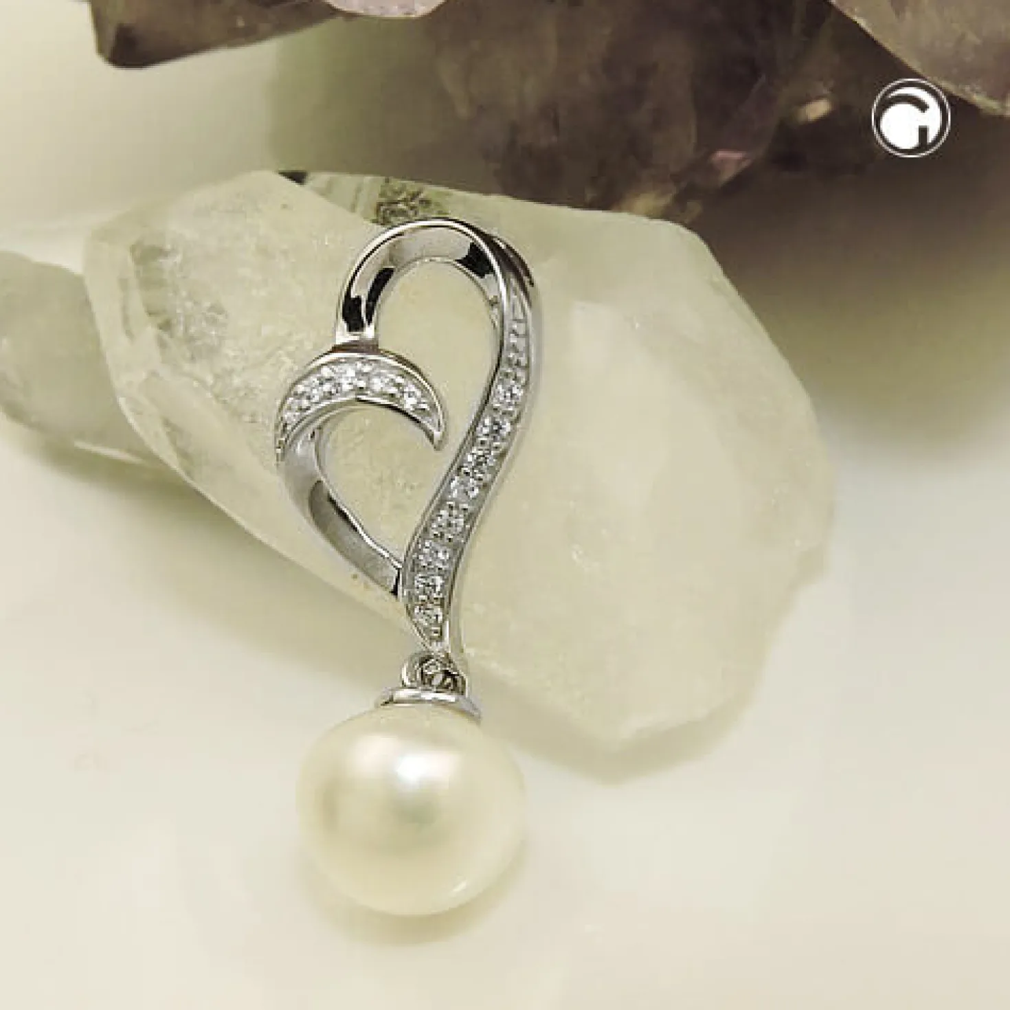 Anhänger Zuchtperle mit Zirkonia 27x11mm aus 925 Silber rhodiniert glänzend