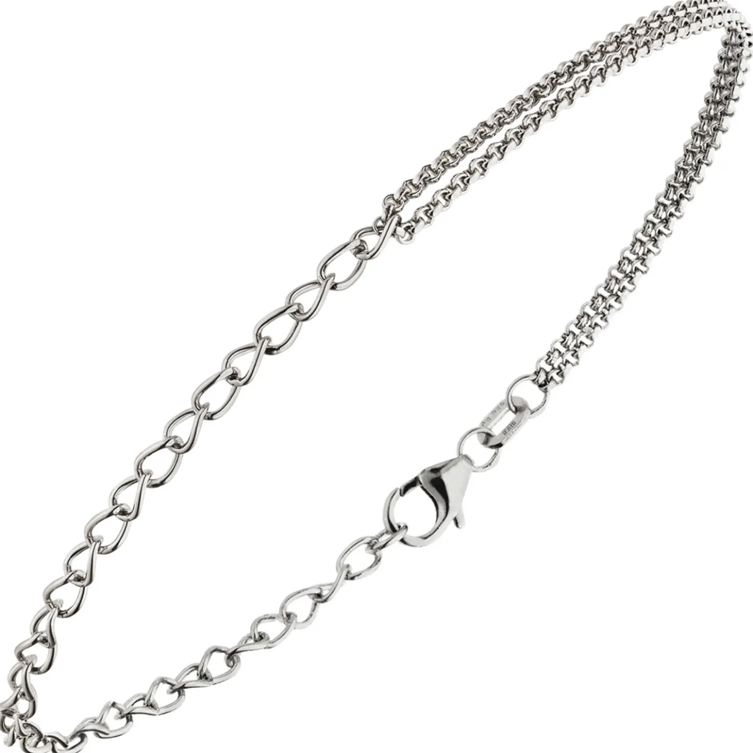 Armband Ankerkette & Erbskette 2-reihig kombiniert 925 Silber rhodiniert 19cm