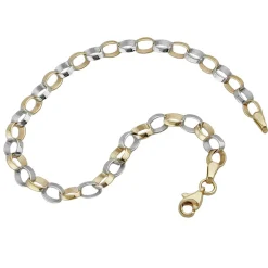 Armband Ankerkette Goldschmuck, bicolor, 375 Gold, 19cm