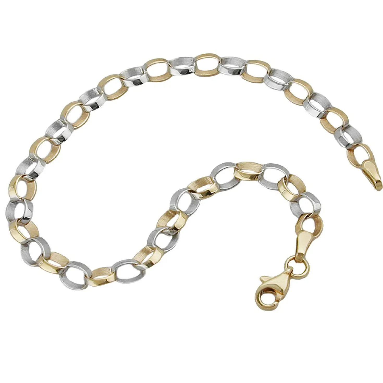Armband Ankerkette Goldschmuck, bicolor, 375 Gold, 19cm