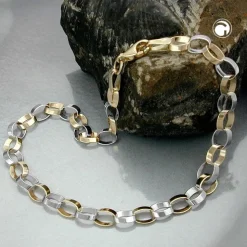 Armband Ankerkette Goldschmuck, bicolor, 375 Gold, 19cm