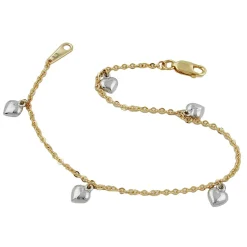 Armband Ankerkette mit 5 Herzen, 375 Gold Gelbgold, rhodiniert, 18,5cm
