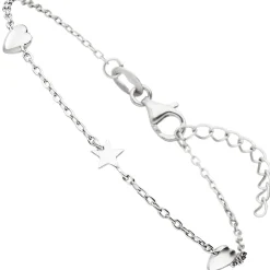 Armband Armkette Ankerkette 2 Herzen mit Stern 925 Silber rhodiniert 16-19cm