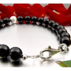 Armband Armkette Armschmuck aus echtem Onyx schwarz & 925 Silber Kugel Damen