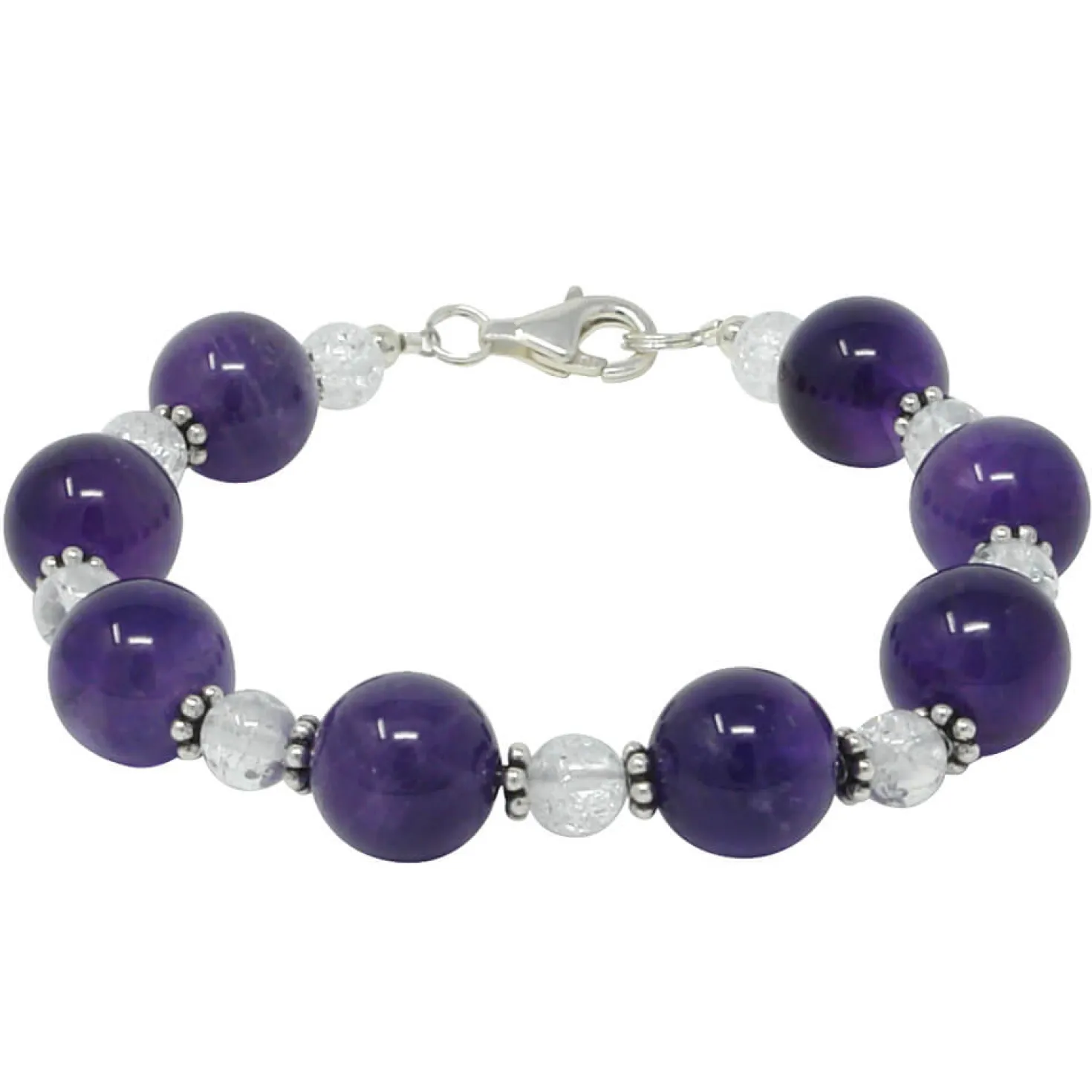 Armband Armkette aus Amethyst & Bergkristall, 925 Silber, weiß violett, 20,5cm