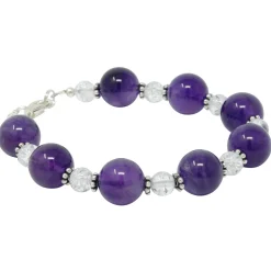 Armband Armkette aus Amethyst & Bergkristall, 925 Silber, weiß violett, 20,5cm