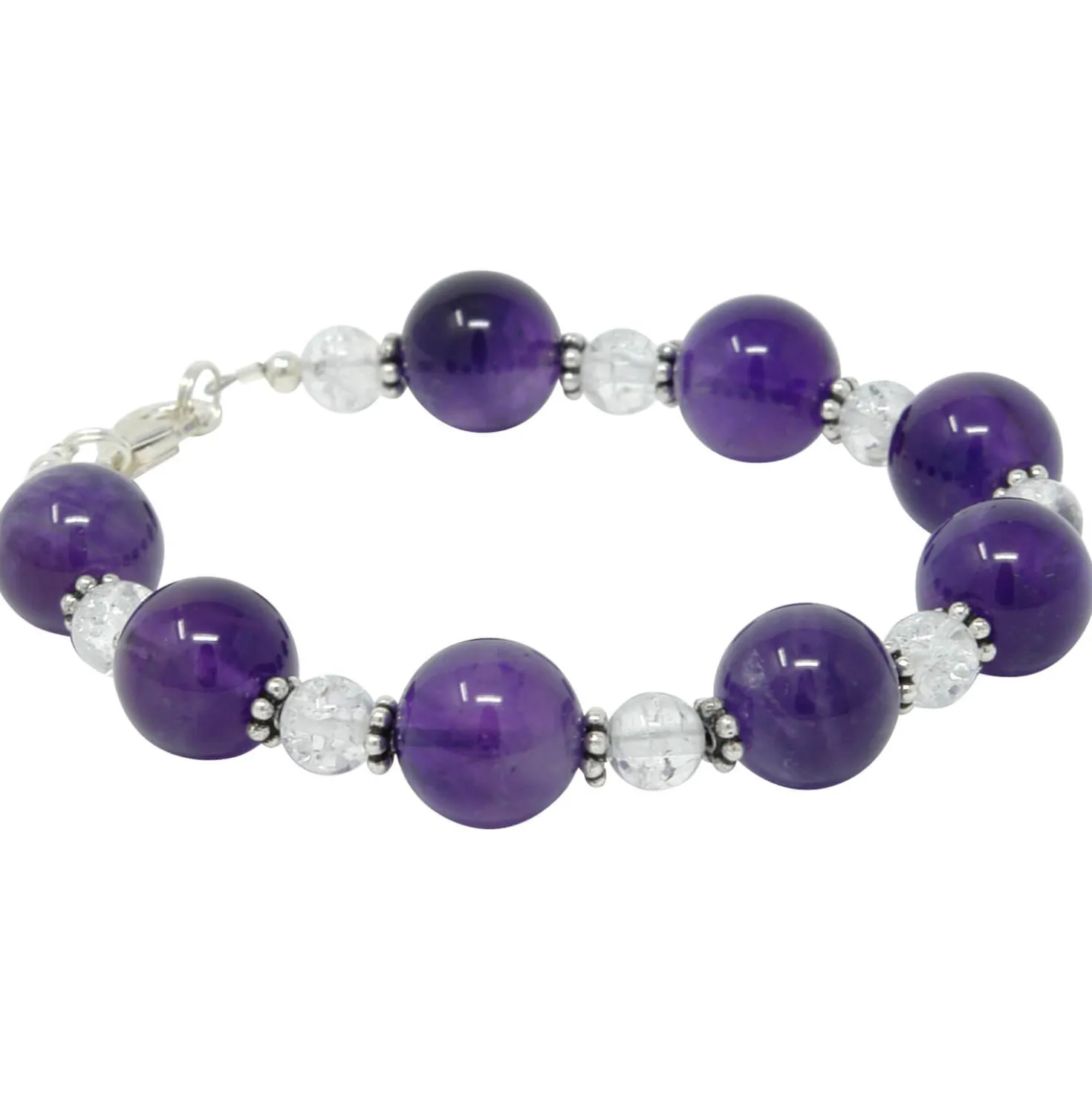 Armband Armkette aus Amethyst & Bergkristall, 925 Silber, weiß violett, 20,5cm