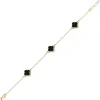 Armband Armkette 3 Kleeblatt-Blumen mit Onyx schwarz 585 Gold Gelbgold 20cm