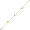 Armband Armkette 3 Kleeblatt-Blumen mit Perlmutt 585 Gold Gelbgold 20cm