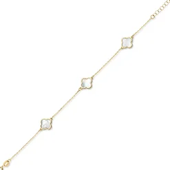 Armband Armkette 3 Kleeblatt-Blumen mit Perlmutt 585 Gold Gelbgold 20cm