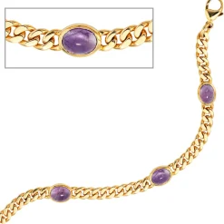 Armband Armkette mit Amethyst violett, 585 Gold Gelbgold, 19cm massiv