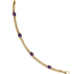 Armband Armkette mit Amethyst violett, 585 Gold Gelbgold, 19cm massiv