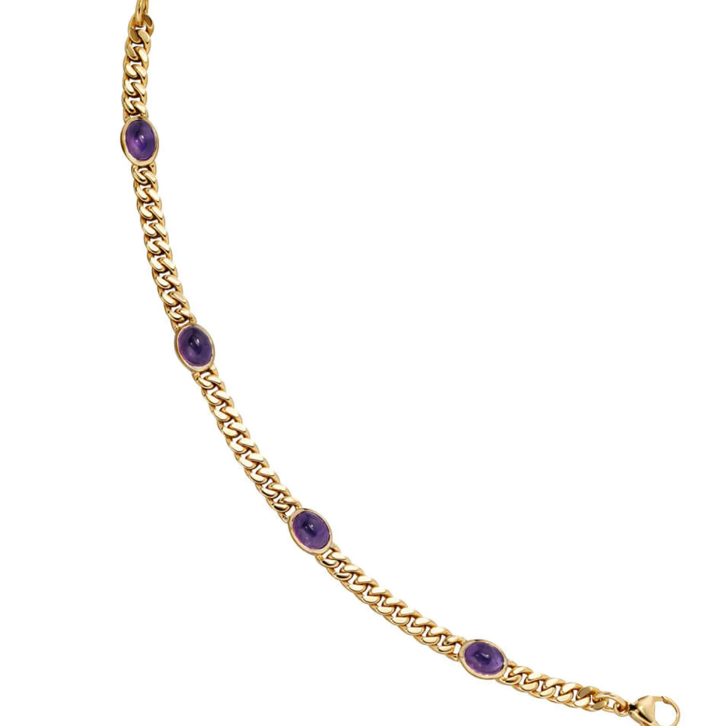 Armband Armkette mit Amethyst violett, 585 Gold Gelbgold, 19cm massiv