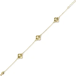 Armband Armkette mit 3 Kleeblatt-Blumen aus 585 Gold Gelbgold diamantiert 20cm