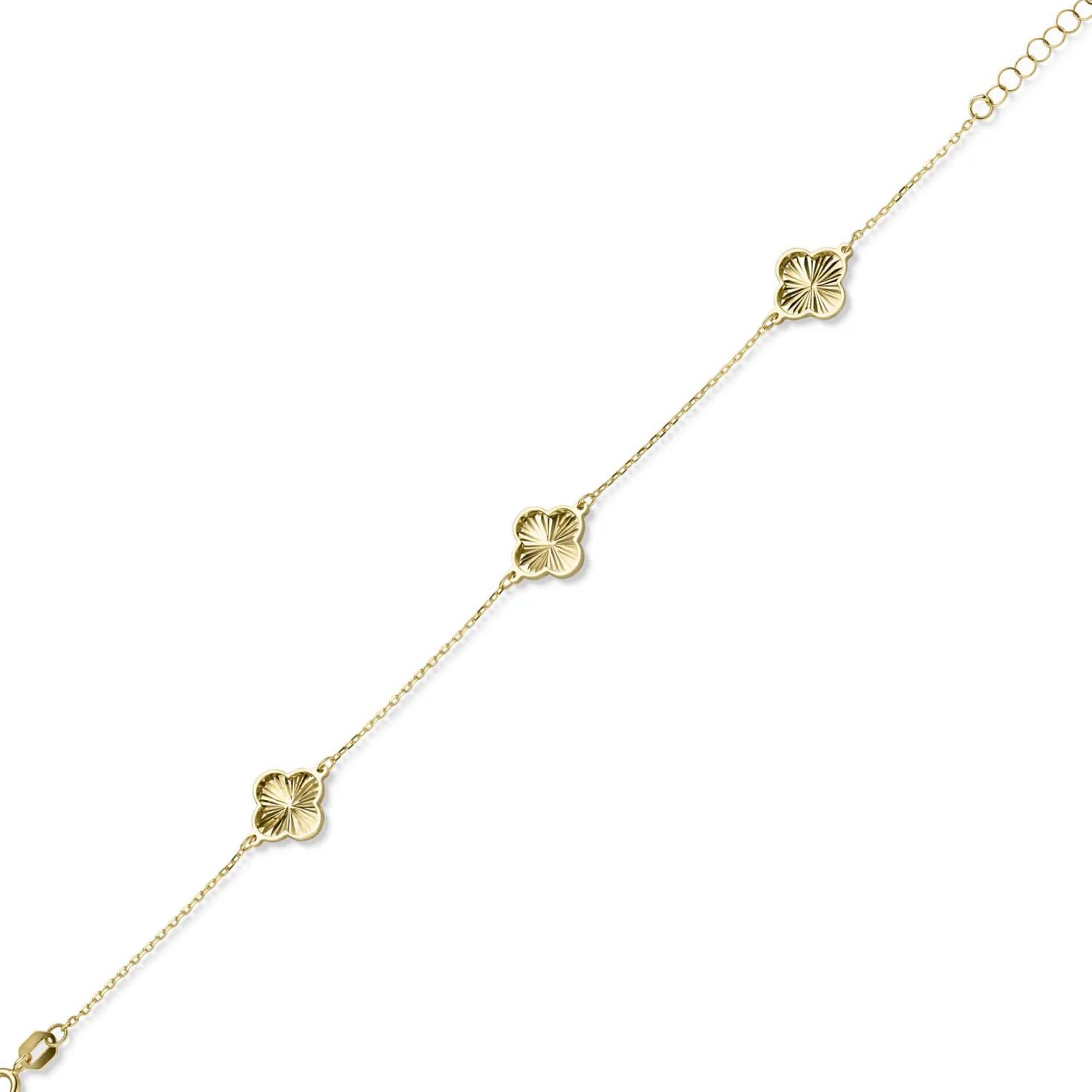 Armband Armkette mit 3 Kleeblatt-Blumen aus 585 Gold Gelbgold diamantiert 20cm