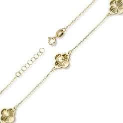 Armband Armkette mit 3 Kleeblatt-Blumen aus 585 Gold Gelbgold diamantiert 20cm