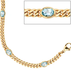 Armband Armkette mit Topas Blautopas hellblau, 585 Gold Gelbgold, 19cm