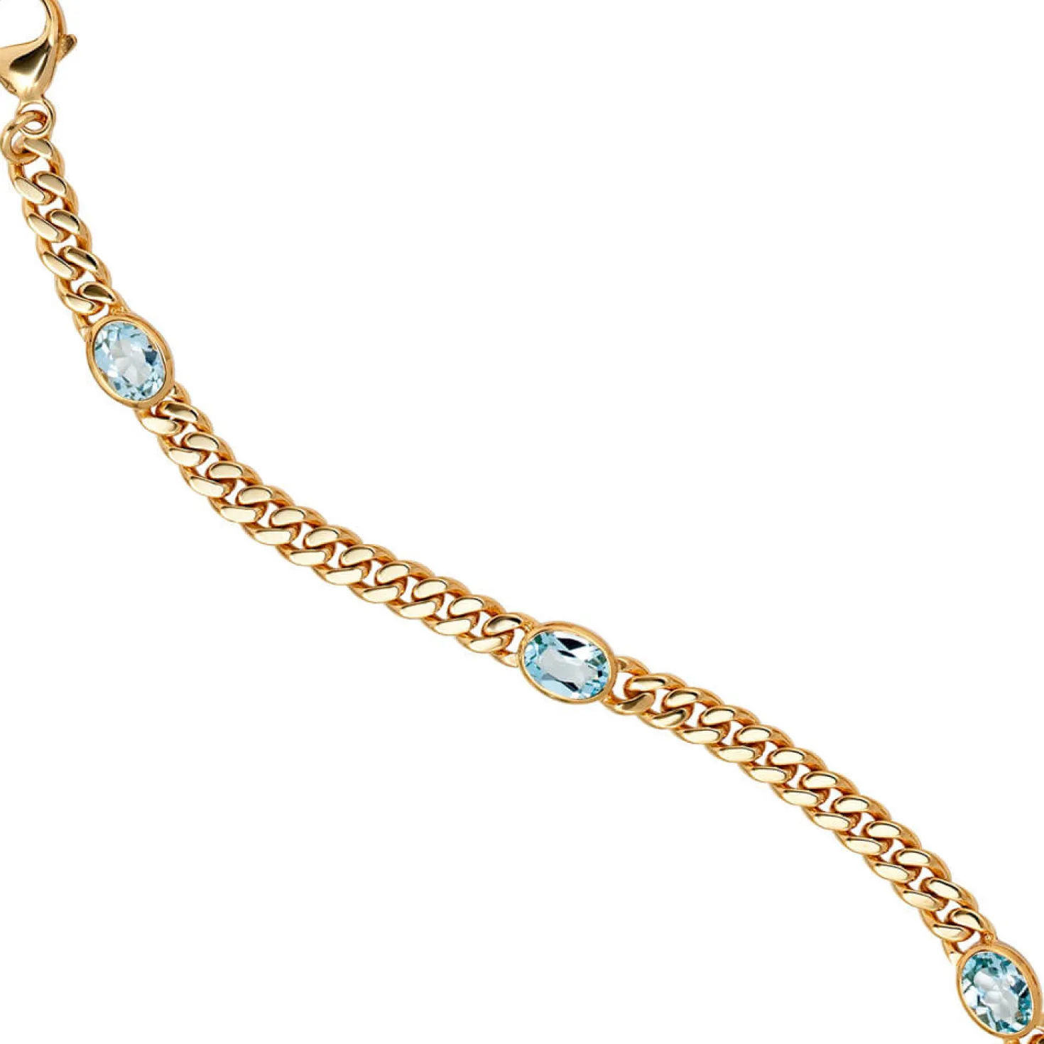 Armband Armkette mit Topas Blautopas hellblau, 585 Gold Gelbgold, 19cm