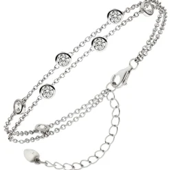 Armband Armkette 2-reihig aus 925 Silber rhodiniert mit 7 Zirkonia 15-19,5cm