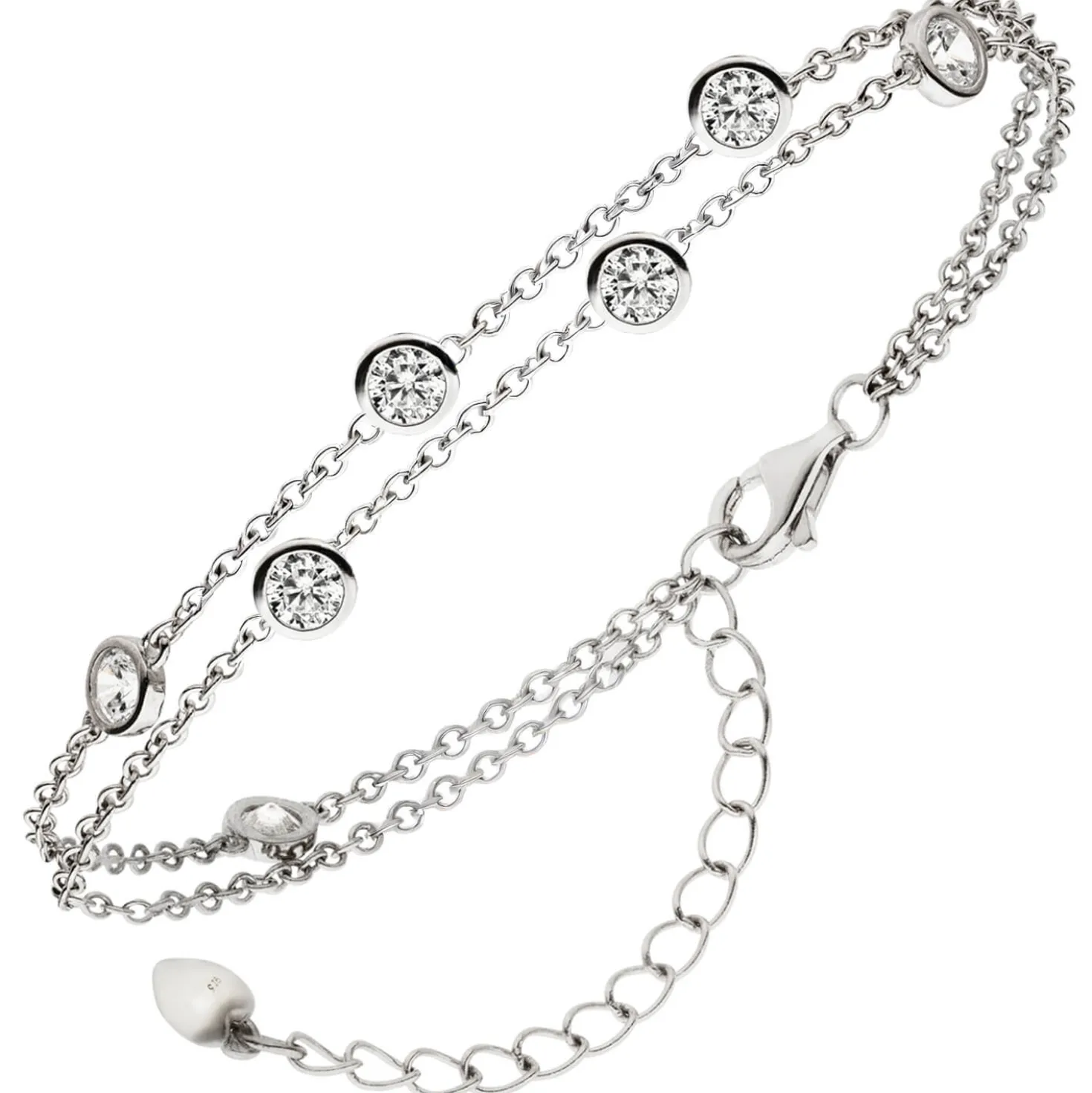 Armband Armkette 2-reihig aus 925 Silber rhodiniert mit 7 Zirkonia 15-19,5cm