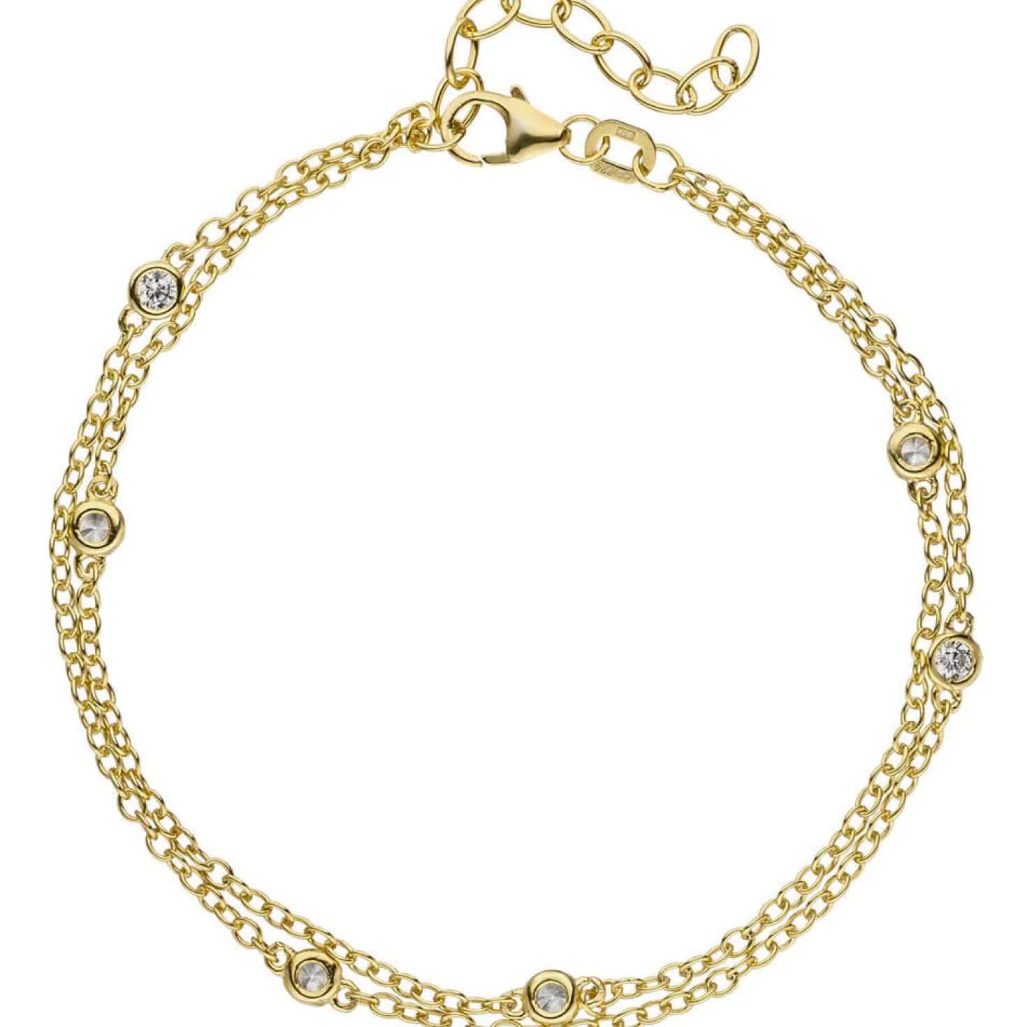 Armband Armkette 2-reihig aus 925 Silber vergoldet mit 5 Zirkonia weiß 18-21cm