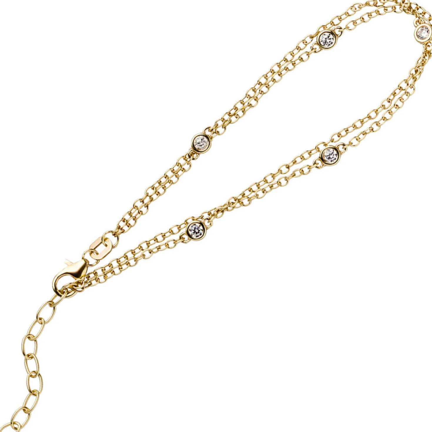 Armband Armkette 2-reihig aus 925 Silber vergoldet mit 5 Zirkonia weiß 18-21cm