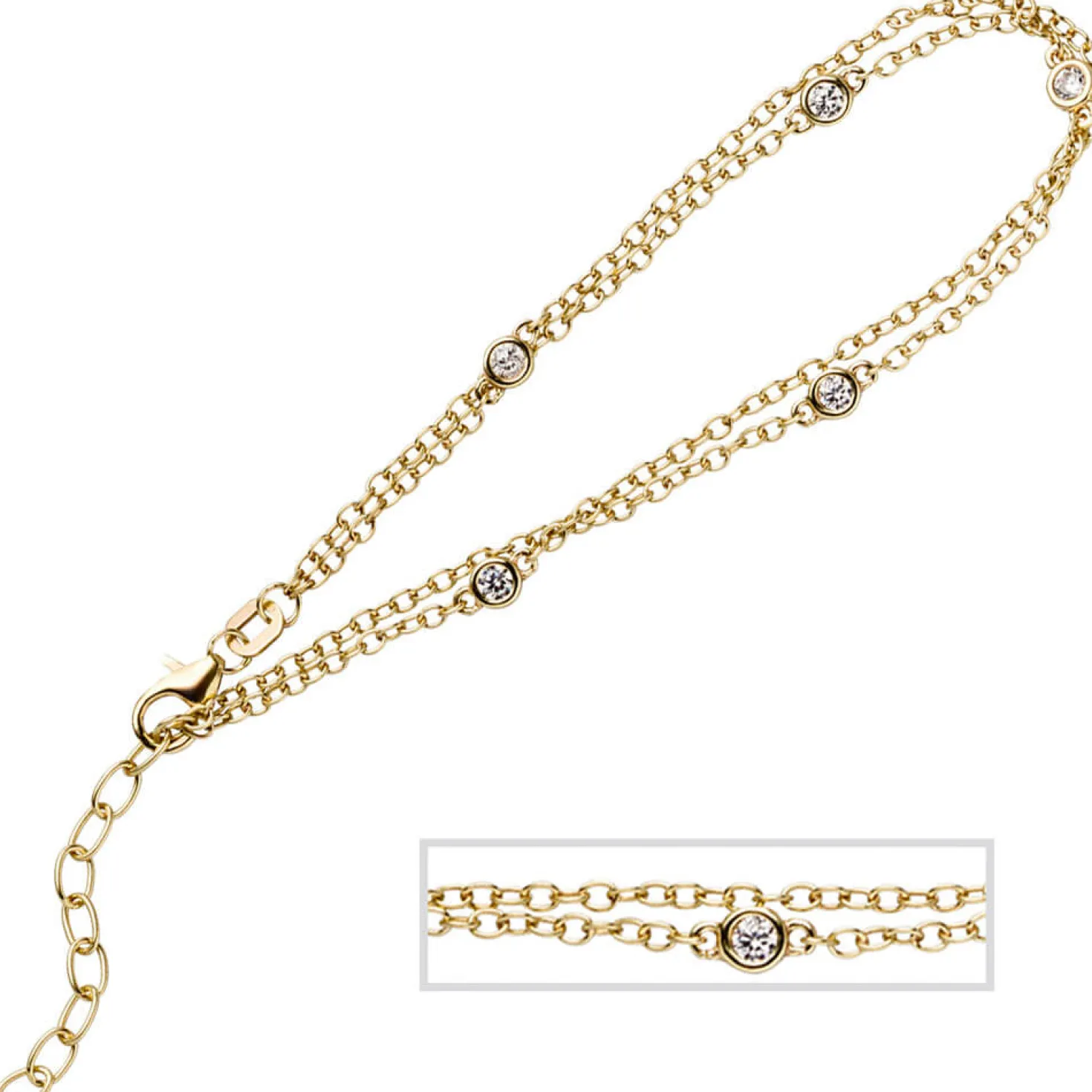 Armband Armkette 2-reihig aus 925 Silber vergoldet mit 5 Zirkonia weiß 18-21cm