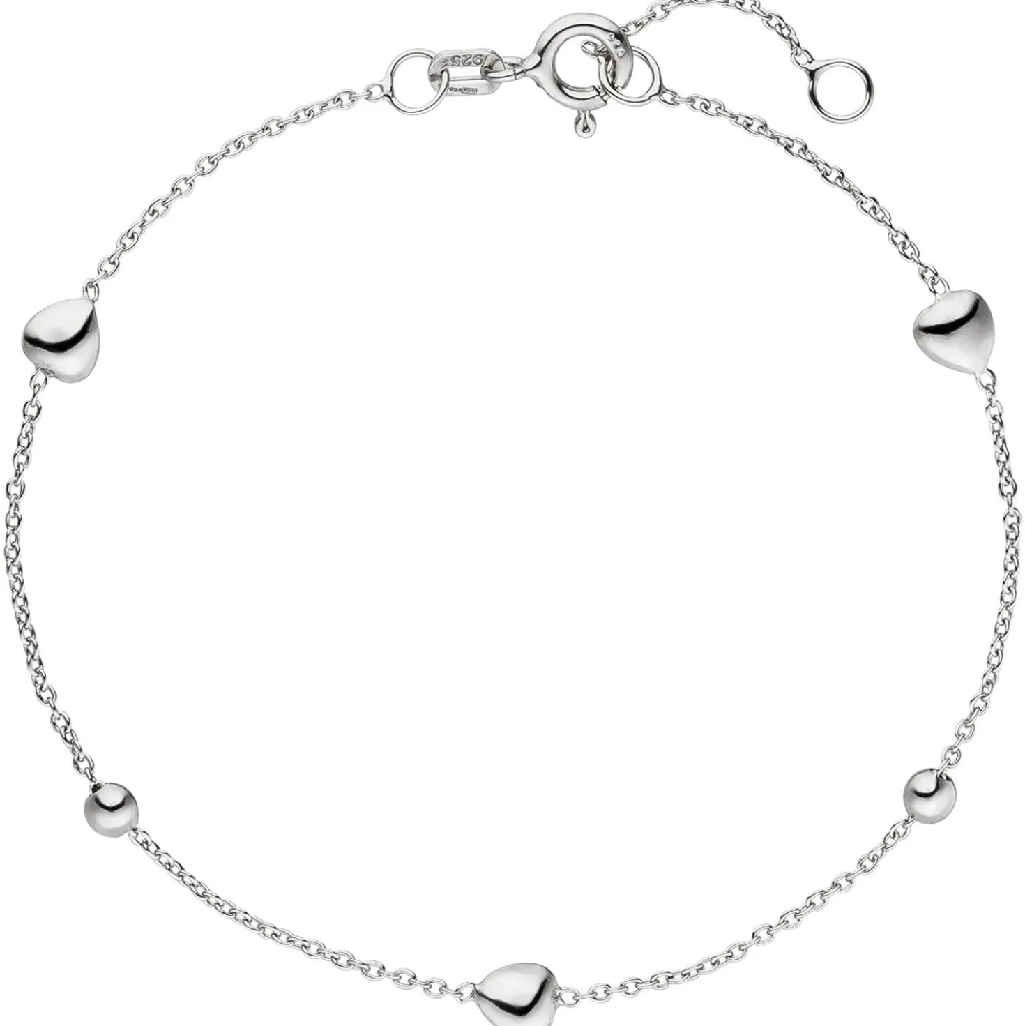 Armband Armkette Rundankerkette mit Kugeln & Herzen 925 Silber rhodiniert 17-19cm