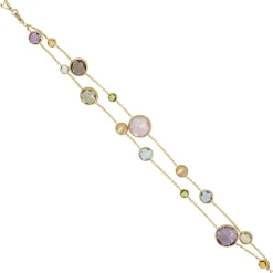 Armband Armkette verschiedene Edelsteine Multicolor 585 Gold Gelbgold 19cm