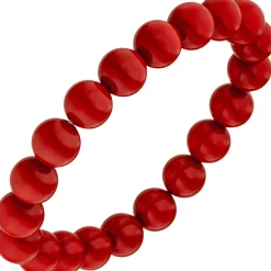 Armband Armschmuck Armkette Muschelkern-Perlen rot 10mm, dehnbar, 19cm