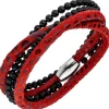 Armband Armschmuck aus Leder rot mit Onyx Kugeln & Edelstahl 19cm Lederarmband
