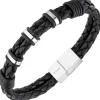 Armband Armschmuck für Herren 2-reihig Leder schwarz mit Edelstahl 21cm