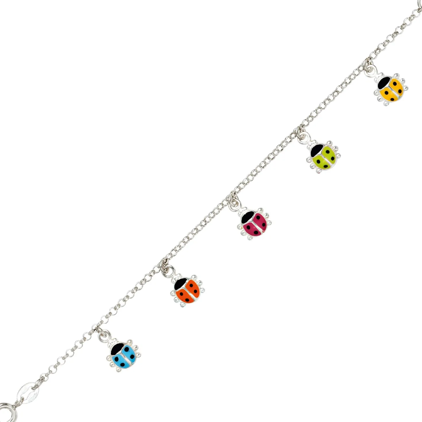 Armband Armschmuck Marienkäfer aus 925 Silber bunte Glassteine 16 cm